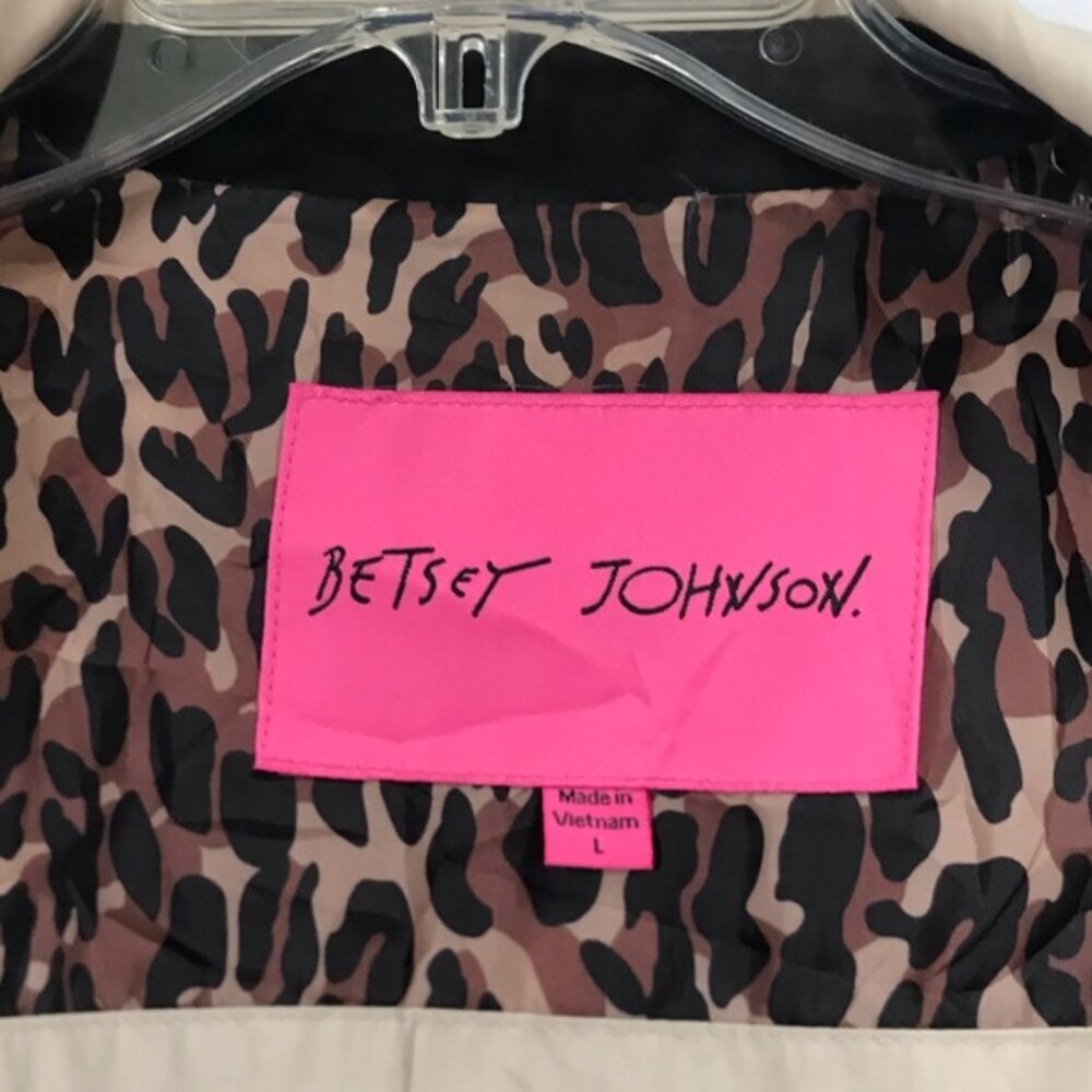 Betsey Johnson Ruffle Trench Lightweight Double Breasted Coat Cotton Tan Belt L - Picture 12 of 15